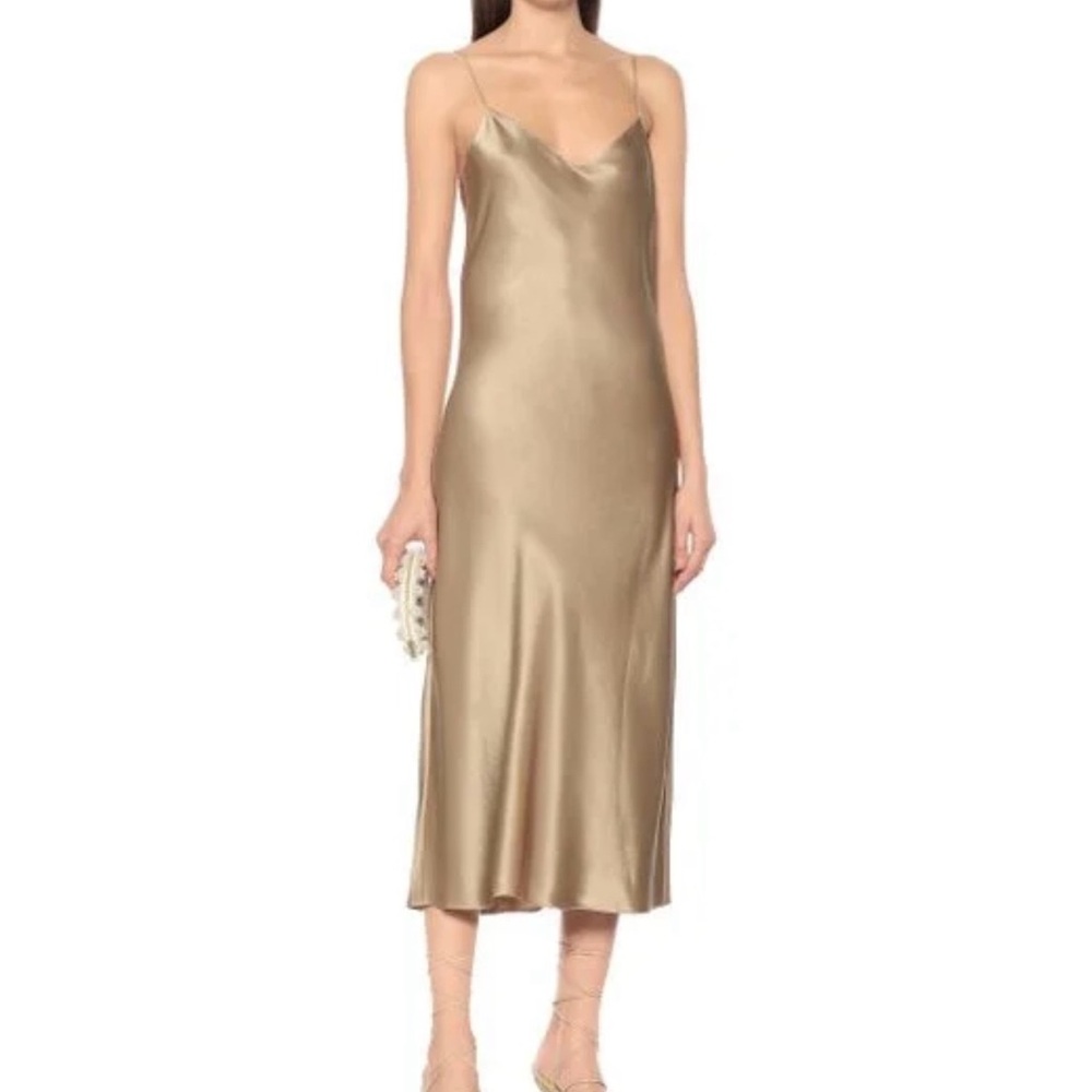 Elegant Gold Polo Ralph Lauren Satin Slip Dress in Metallic